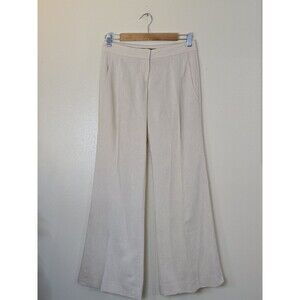 Theory Virgin Wool Linen Blend Wide Leg Pants Womens Size 2 High Waist Beige